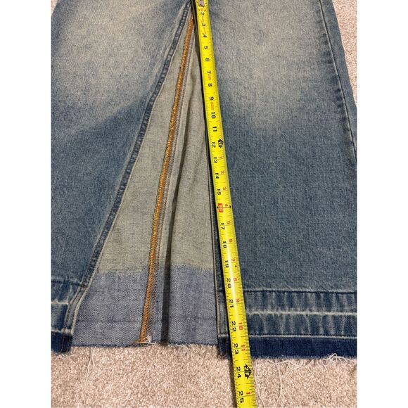 BDG Urban Outfitters Mandy Denim Maxi Skirt Sz Small Light Blue Raw Hem Front Sl - Picture 11 of 12
